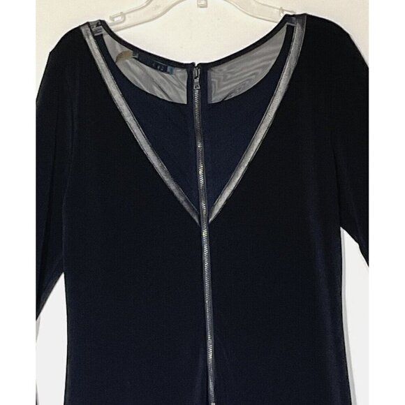 Alice + Olivia Black Faux Leather Trim 3/4 Ruffle Sleeve Midi Dress - Picture 4 of 10